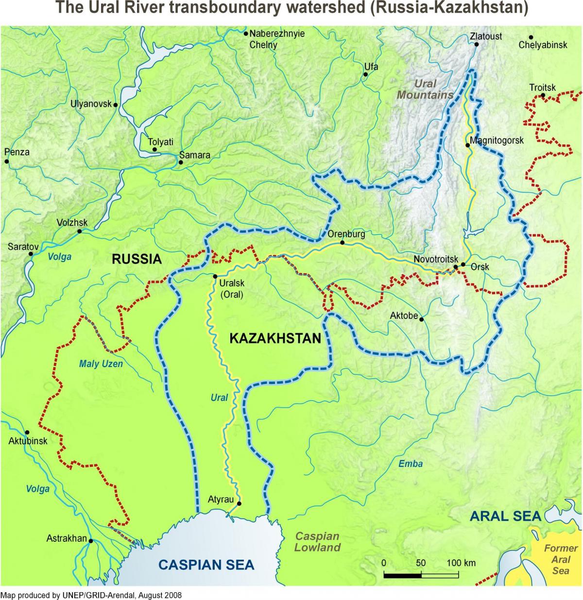 mapa do Cazaquistão rio
