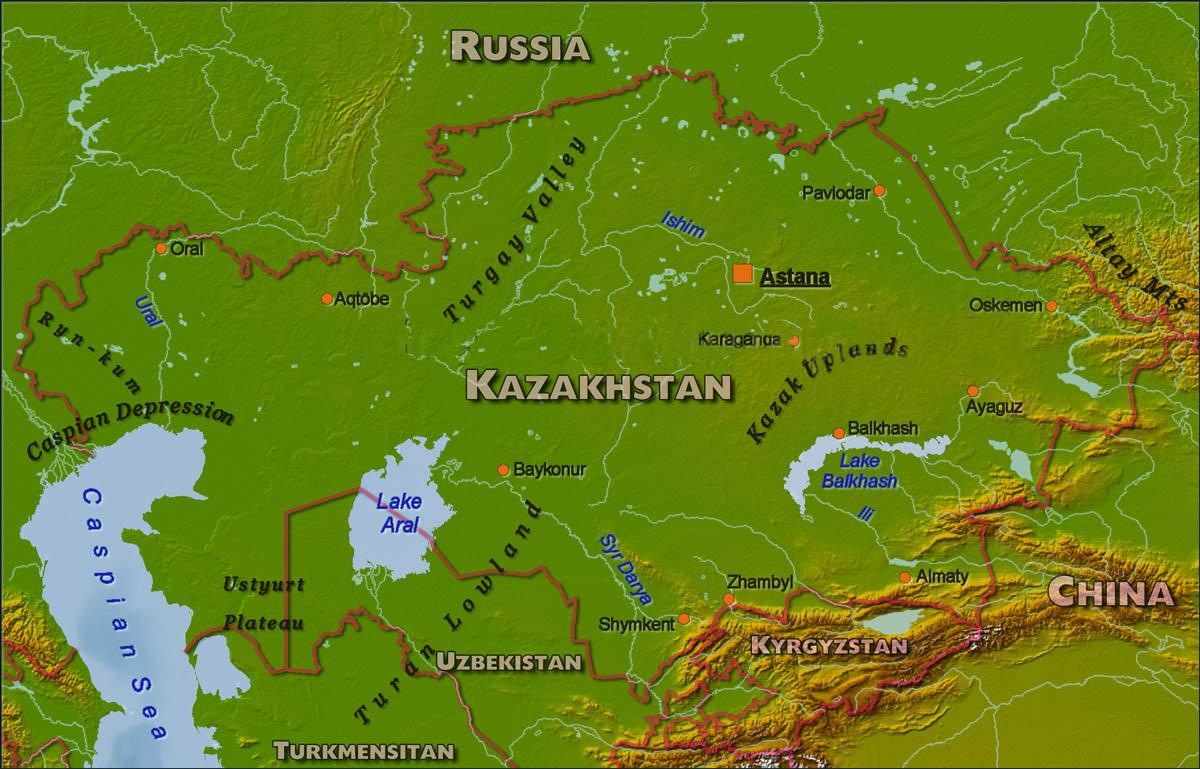 mapa do Cazaquistão física