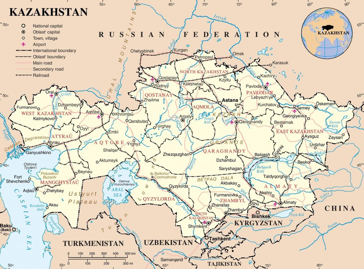 mapa político do Cazaquistão